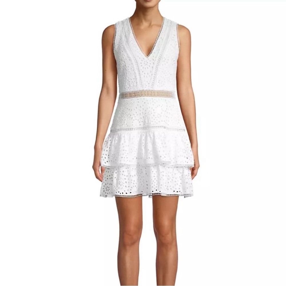 Alice + Olivia White Eyelet Tiered Mini Dress